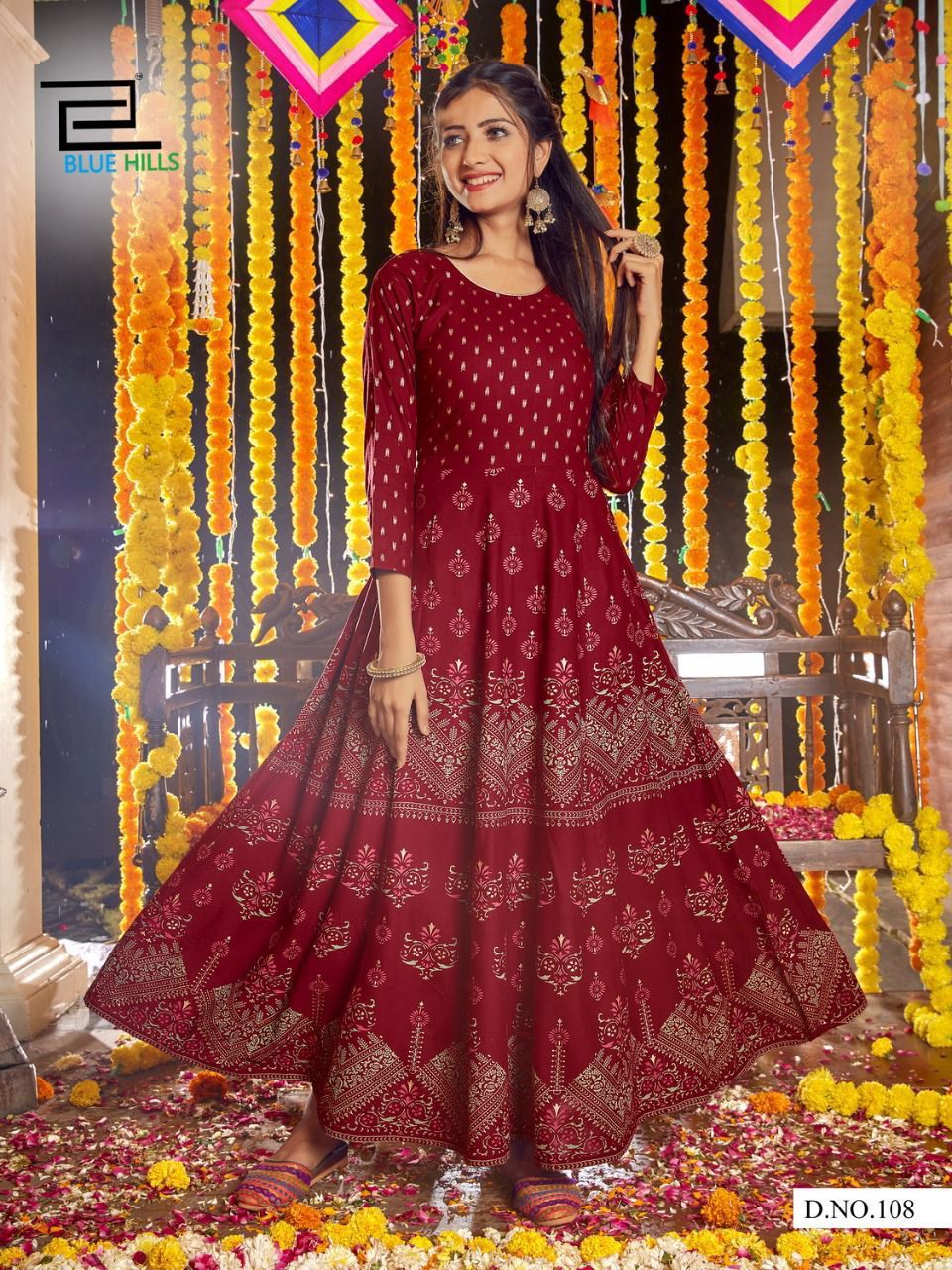 Blue Hills Diwali Night Festive Wear Rayon Printed  Anarkali Long Kurti Collection